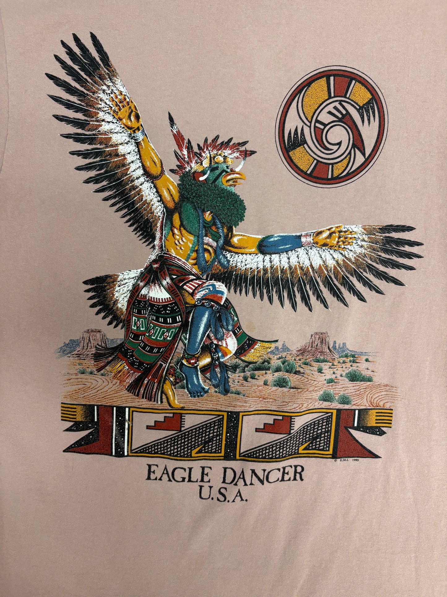 Eagle Dancer, USA Graphic Tee | Size Medium | Vintage 1990s Scenic Pink T-Shirt |
