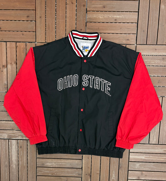 Ohio State Buckeyes Graphic Jacket | Size X-Large | Vintage 1990s College Sports Black Jacket |