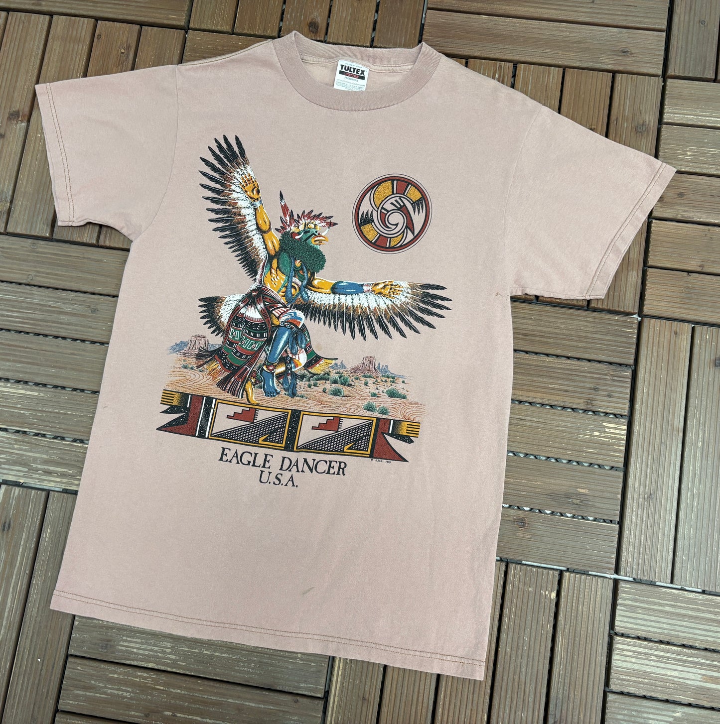 Eagle Dancer, USA Graphic Tee | Size Medium | Vintage 1990s Scenic Pink T-Shirt |