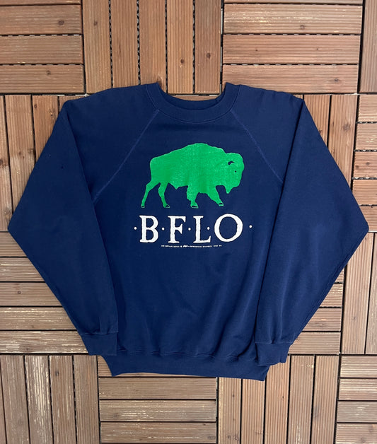 BFLO The Buffalo Series Graphic Crewneck | Size X-Large | Vintage 1980s Tourist Blue Sweater |