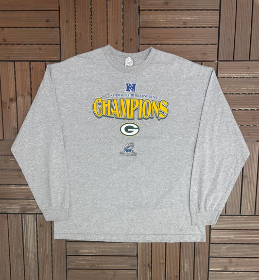 Green Bay Packers NFC Champions 2010 Graphic Tee | Size XX-Large | Vintage 2000s NFL Football Grey T-Shirt |