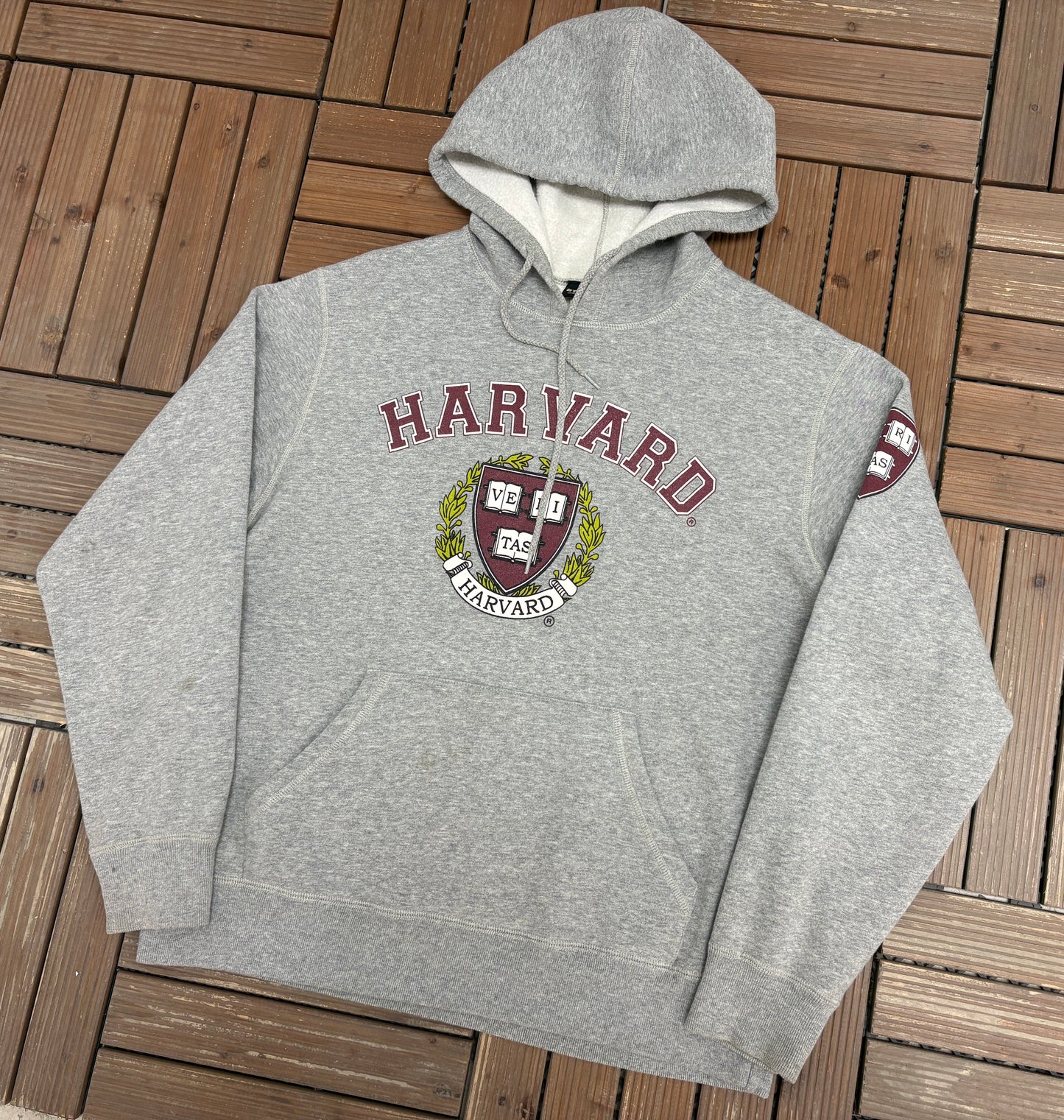 Harvard University Graphic Hoodie | Size Small | Vintage 2000s College Grey Sweatshirt |