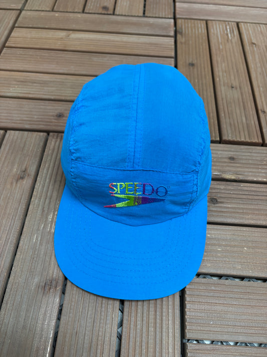 Speedo Embroidered Graphic Hat | Buckle Back | Vintage 1990s Branded Blue Cap |