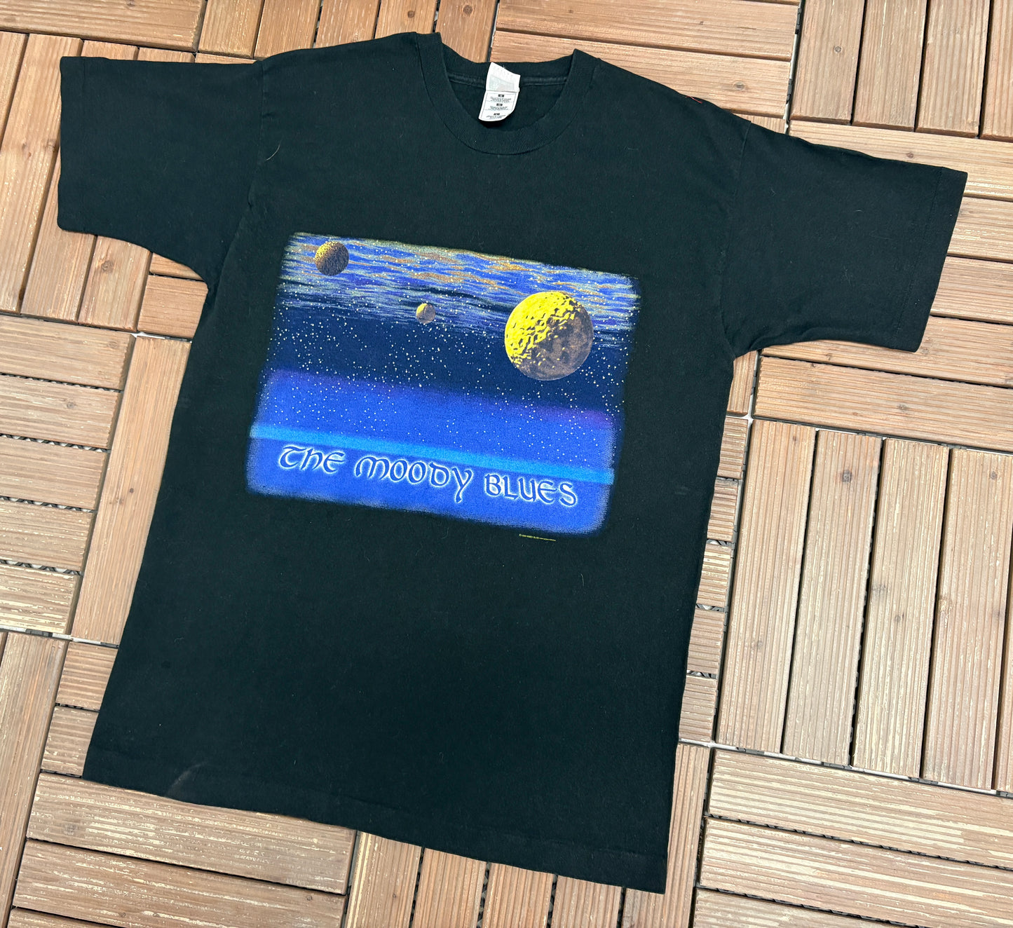 The Moody Blues Time Traveller Graphic Tee | Size Large | Vintage 1990s Rock Band Black T-Shirt |
