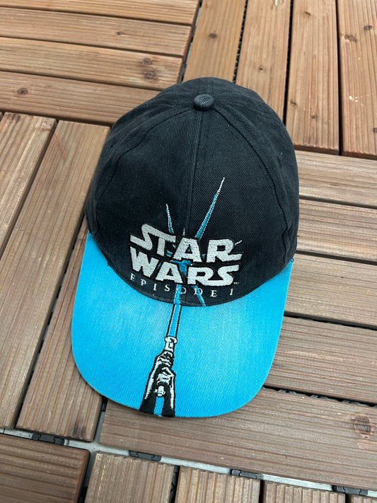 Star Wars Episode 1 Embroidered Graphic Hat | Strap Back | Vintage 1990s Promotional Black Cap |