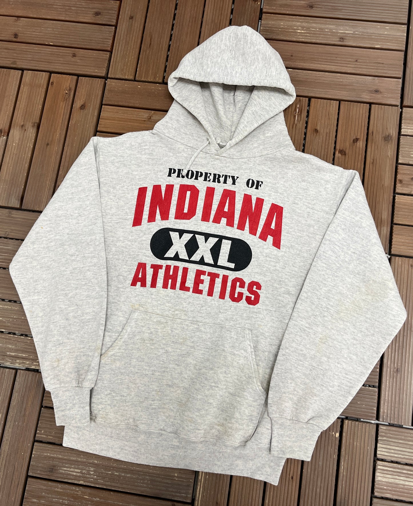 Property of Indiana Athletics Graphic Hoodie | Size Medium | Vintage 1990s College Grey Sweater |