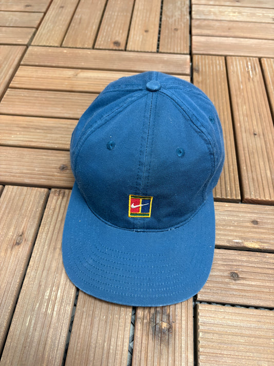 Nike Tennis Embroidered Graphic Hat | Metal Clasp | Vintage 1990s Branded Blue Cap |