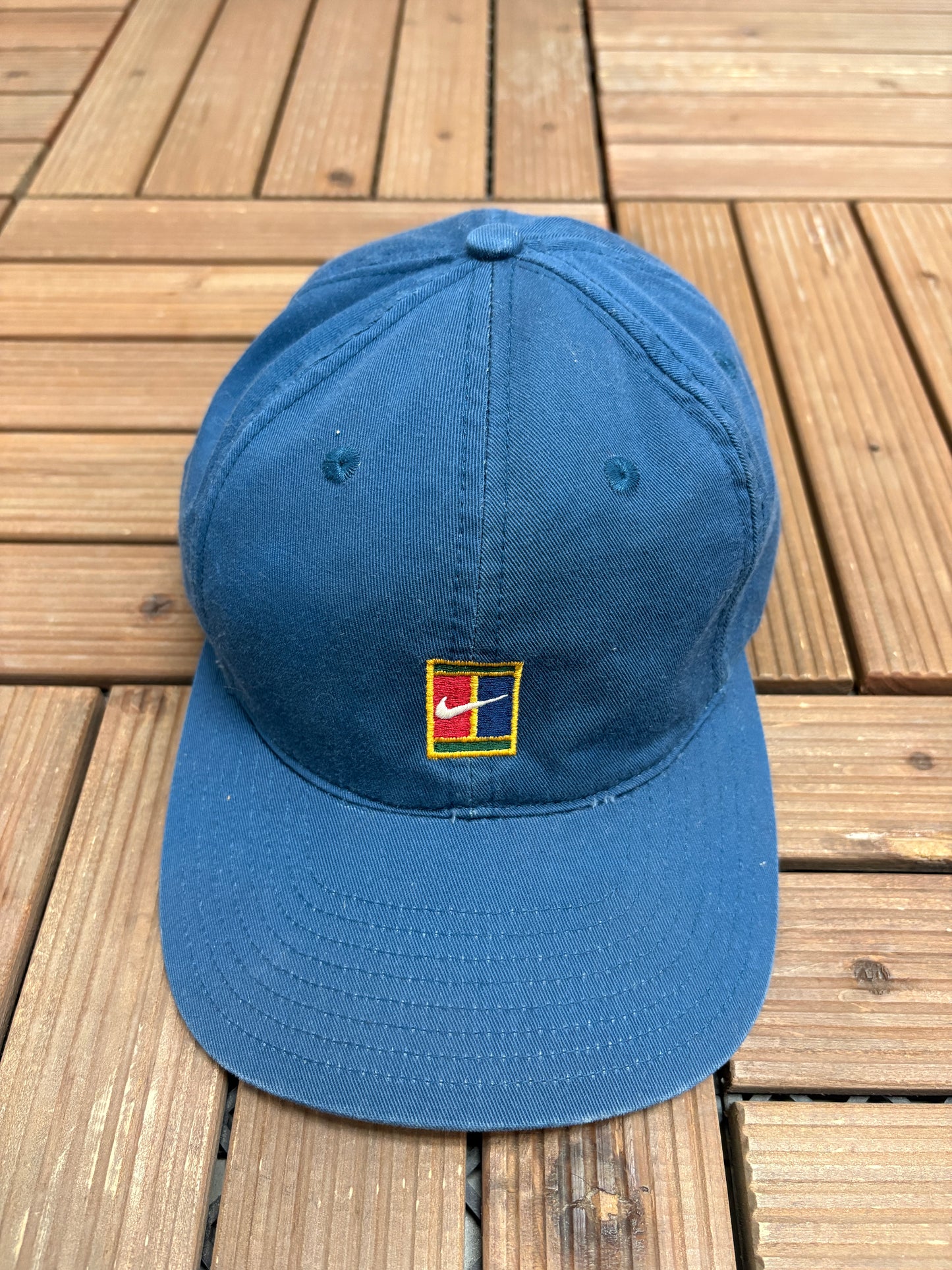 Nike Tennis Embroidered Graphic Hat | Metal Clasp | Vintage 1990s Branded Blue Cap |