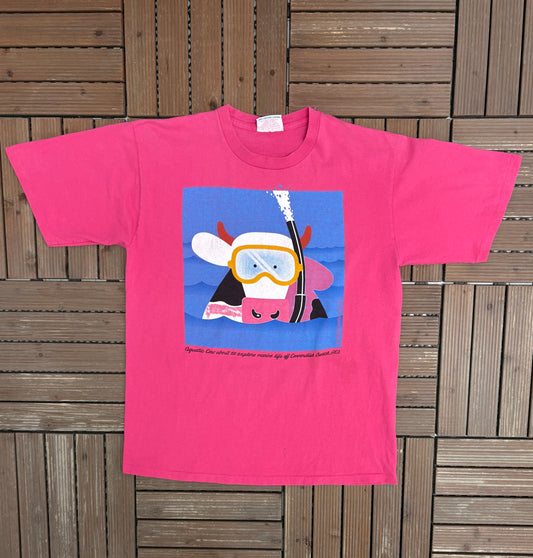 Cows Creamery Prince Edward Island Graphic Tee | Size Large | Vintage 1980s Promotional Pink T-Shirt |