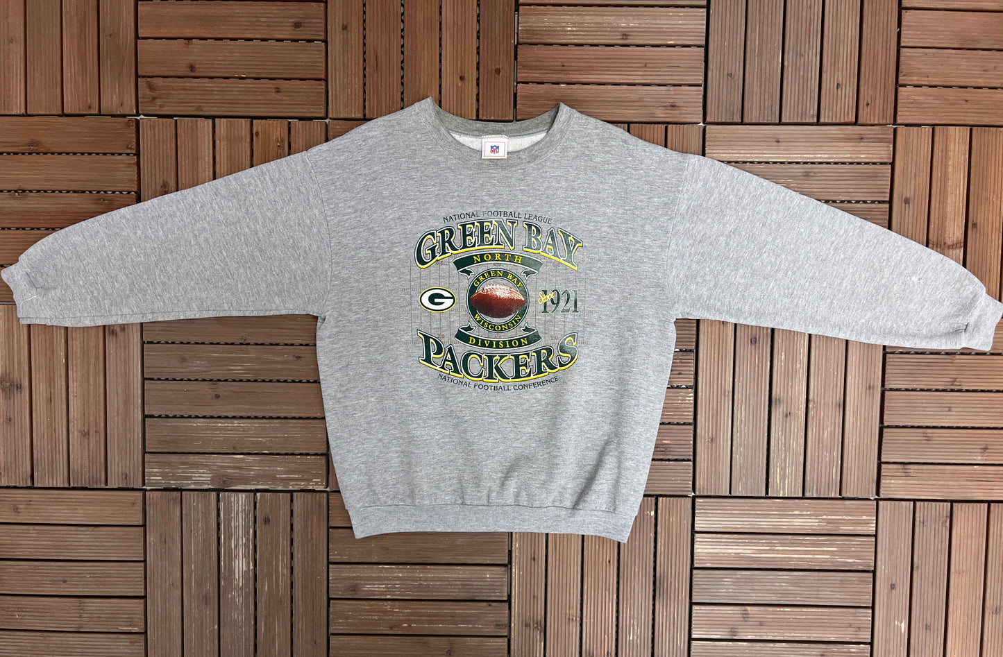 Green Bay Packers Graphic Crewneck | Size X-Large | Vintage 2000s NFL Football Grey Sweater |