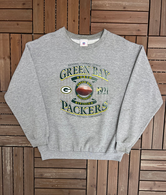 Green Bay Packers Graphic Crewneck | Size X-Large | Vintage 2000s NFL Football Grey Sweater |