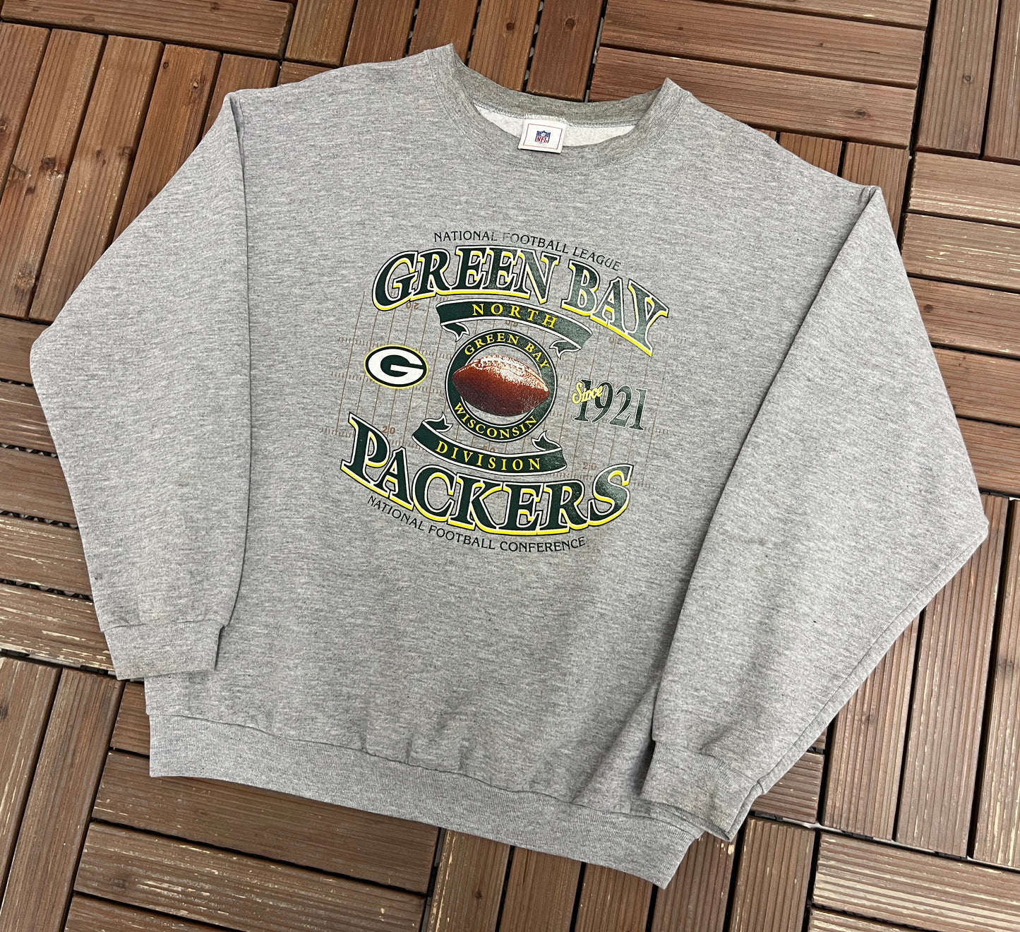 Green Bay Packers Graphic Crewneck | Size X-Large | Vintage 2000s NFL Football Grey Sweater |