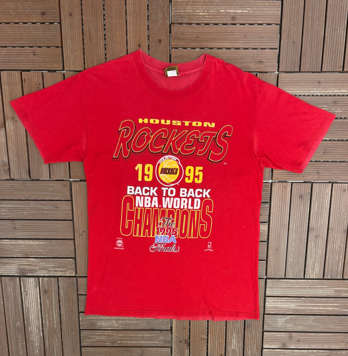 Houston Rockets Back To Back Champions Graphic Tee | Size Large | Vintage 1990s NBA Basketball Red T-Shirt |