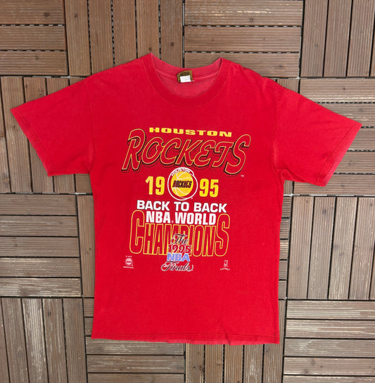 Houston Rockets Back To Back Champions Graphic Tee | Size Large | Vintage 1990s NBA Basketball Red T-Shirt |