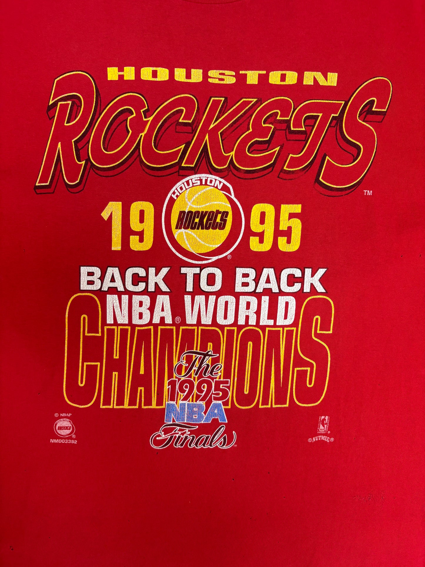 Houston Rockets Back To Back Champions Graphic Tee | Size Large | Vintage 1990s NBA Basketball Red T-Shirt |