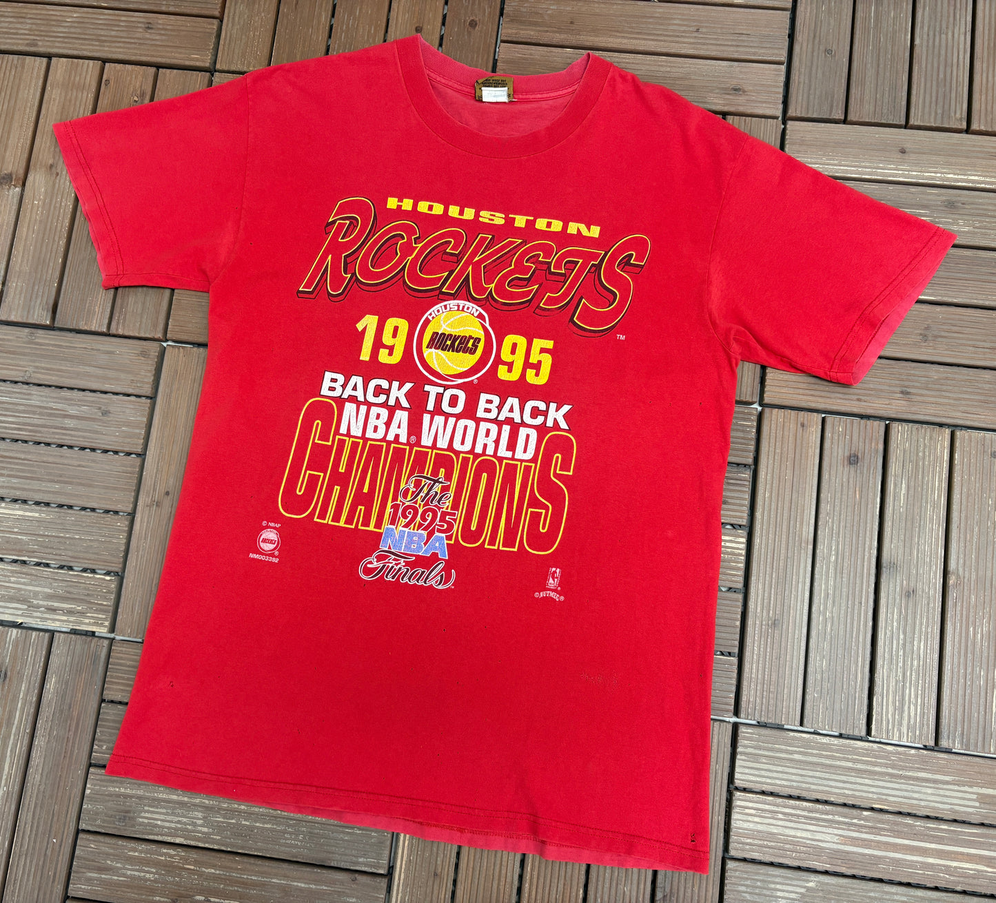 Houston Rockets Back To Back Champions Graphic Tee | Size Large | Vintage 1990s NBA Basketball Red T-Shirt |