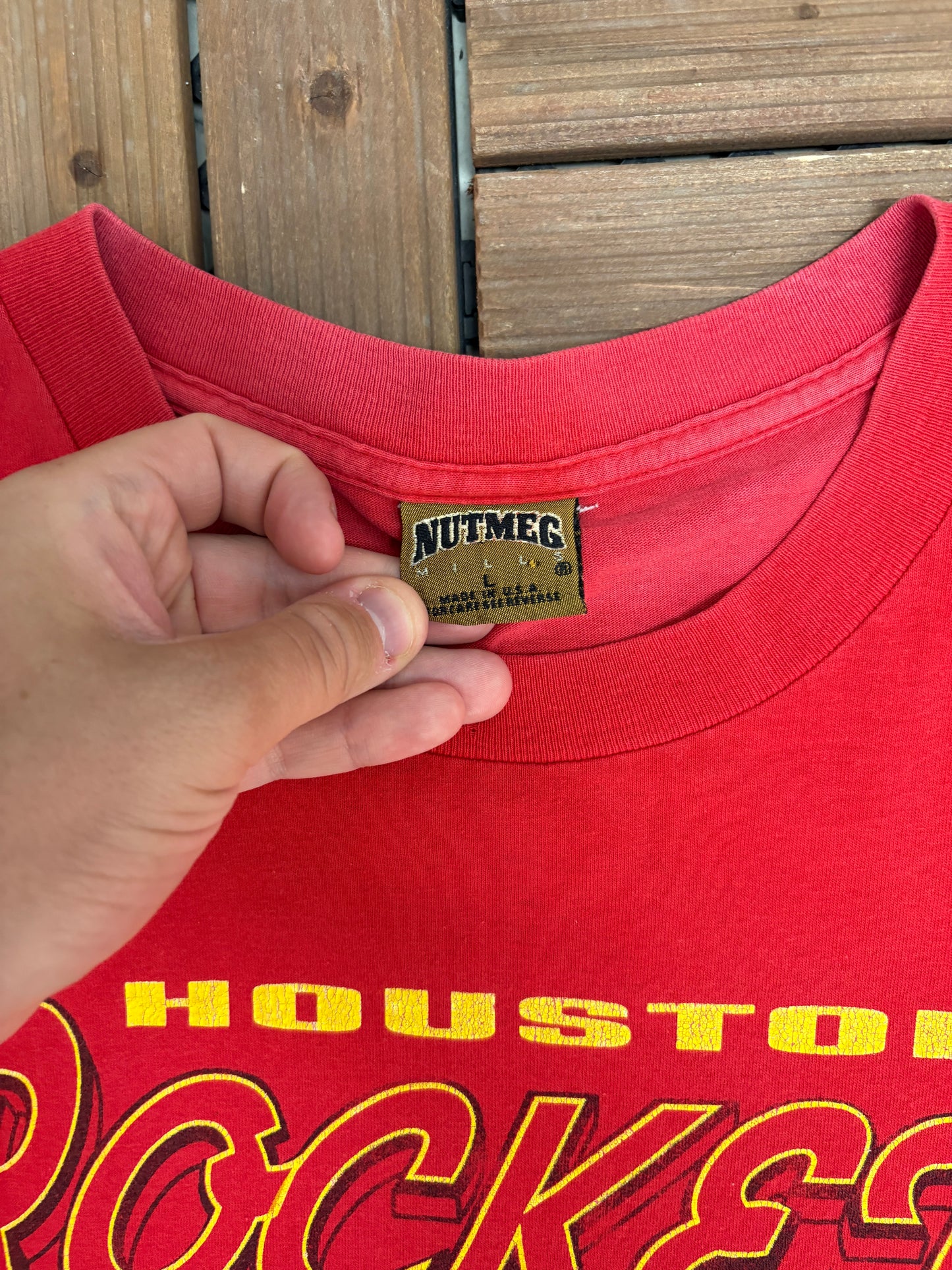 Houston Rockets Back To Back Champions Graphic Tee | Size Large | Vintage 1990s NBA Basketball Red T-Shirt |