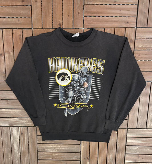 Iowa Hawkeyes Graphic Crewneck | Size X-Large | Vintage 1990s College Sports Black Sweater |