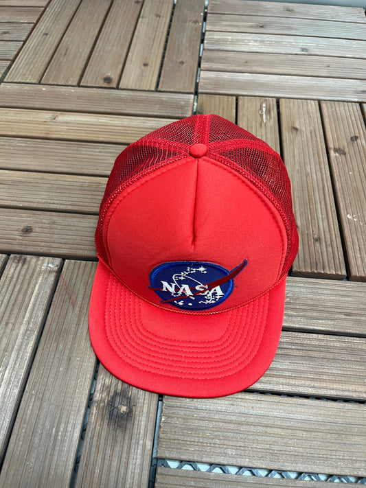 NASA Stitched Graphic Hat | Snap Back | Vintage 1990s Promotional Red Cap |