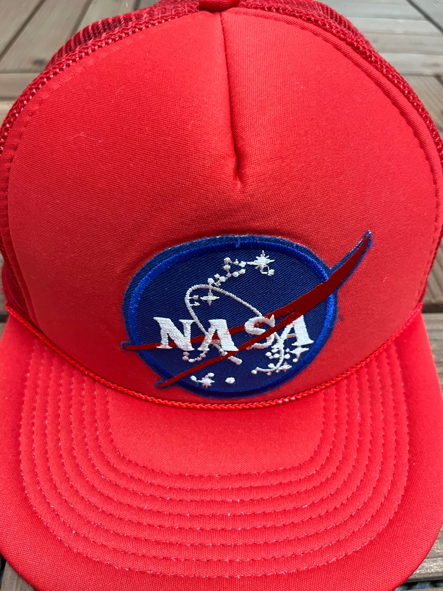 NASA Stitched Graphic Hat | Snap Back | Vintage 1990s Promotional Red Cap |