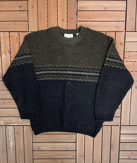 Joseph & Feiss International Knit Crewneck | Size Medium | Vintage 2000s Branded Grey Knit Sweater |