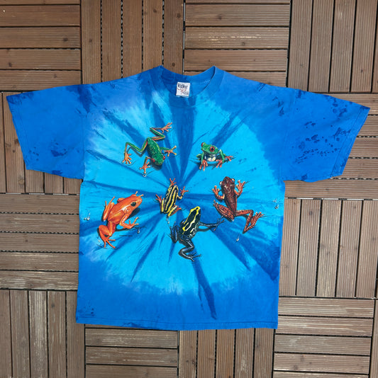 Wild Wear Frogs Graphic Tee | Size XX-Large | Vintage 1990s Animal Promotional AOP Blue T-Shirt |