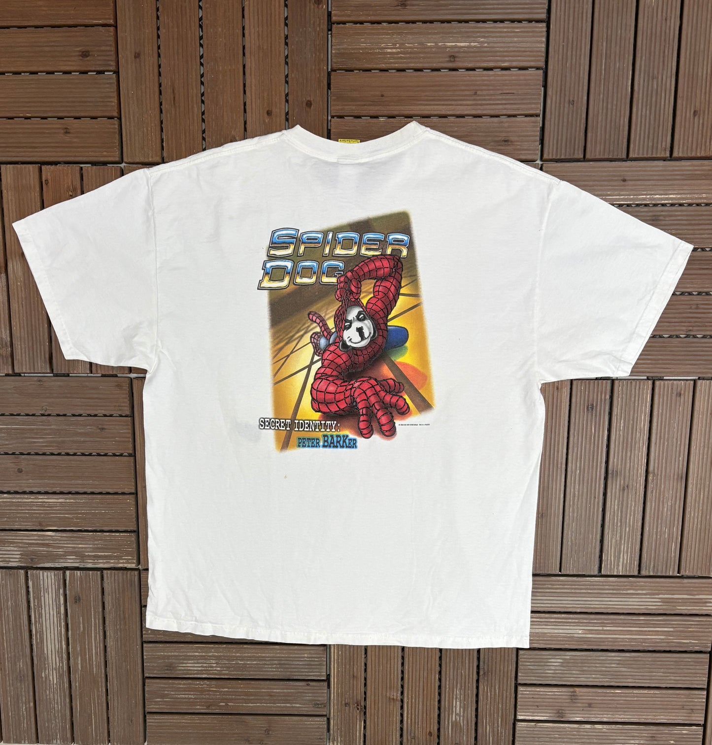Big Dogs "Spider Dog" Peter Barker Graphic Tee | Size X-Large | Vintage 2000s Cartoon Dog White T-Shirt |