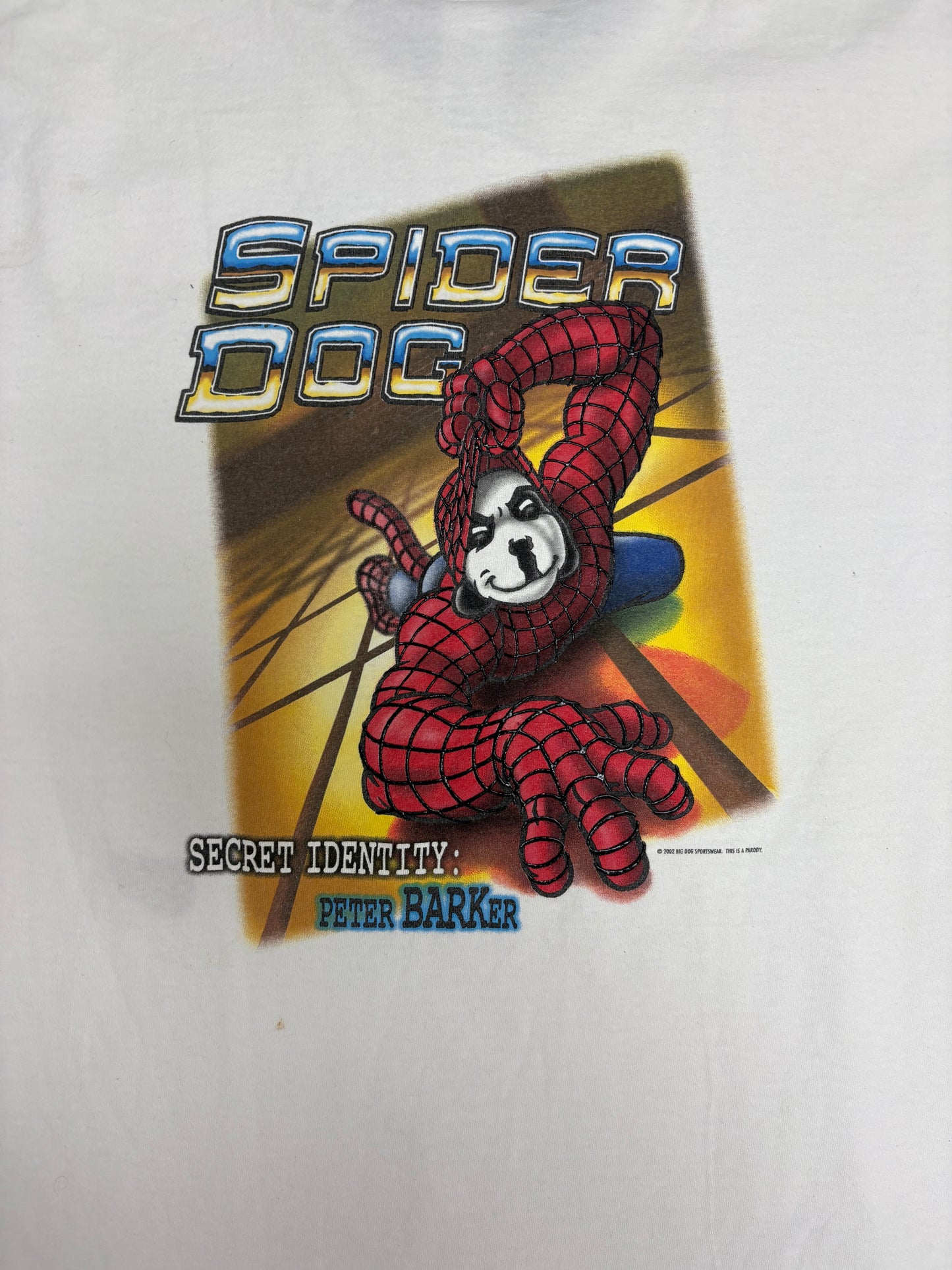 Big Dogs "Spider Dog" Peter Barker Graphic Tee | Size X-Large | Vintage 2000s Cartoon Dog White T-Shirt |