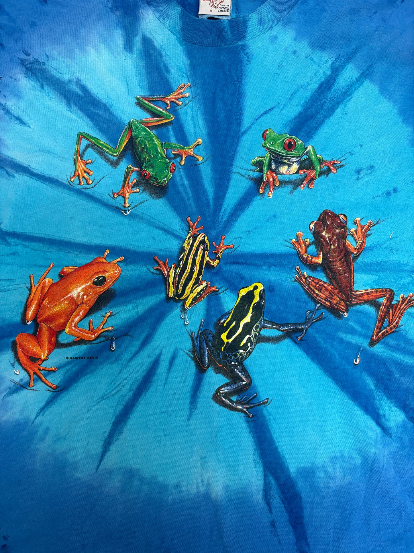 Wild Wear Frogs Graphic Tee | Size XX-Large | Vintage 1990s Animal Promotional AOP Blue T-Shirt |