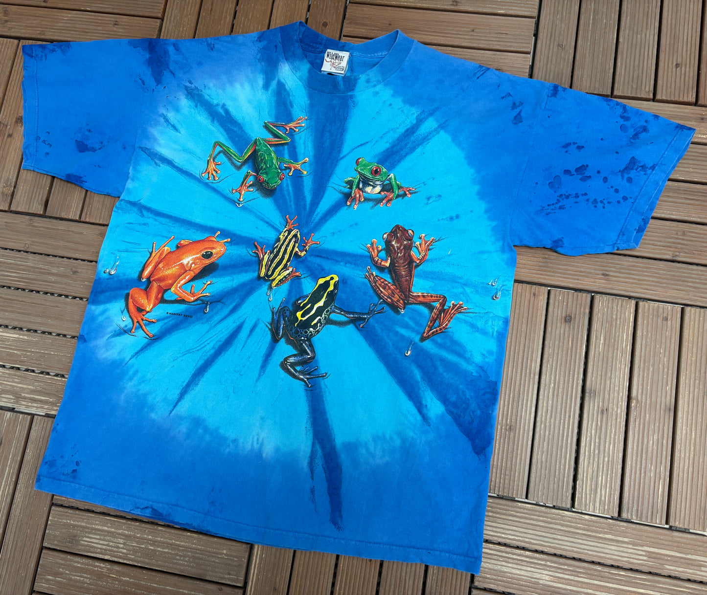 Wild Wear Frogs Graphic Tee | Size XX-Large | Vintage 1990s Animal Promotional AOP Blue T-Shirt |