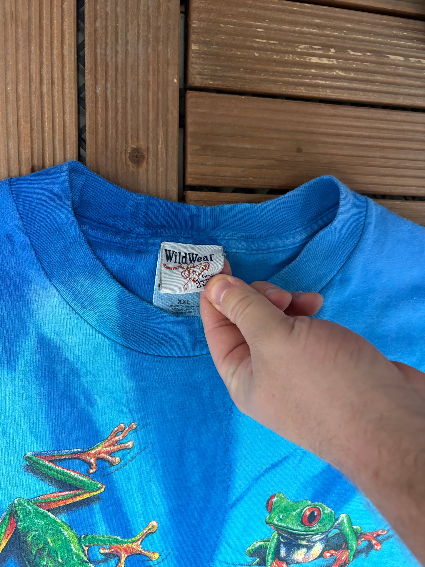 Wild Wear Frogs Graphic Tee | Size XX-Large | Vintage 1990s Animal Promotional AOP Blue T-Shirt |