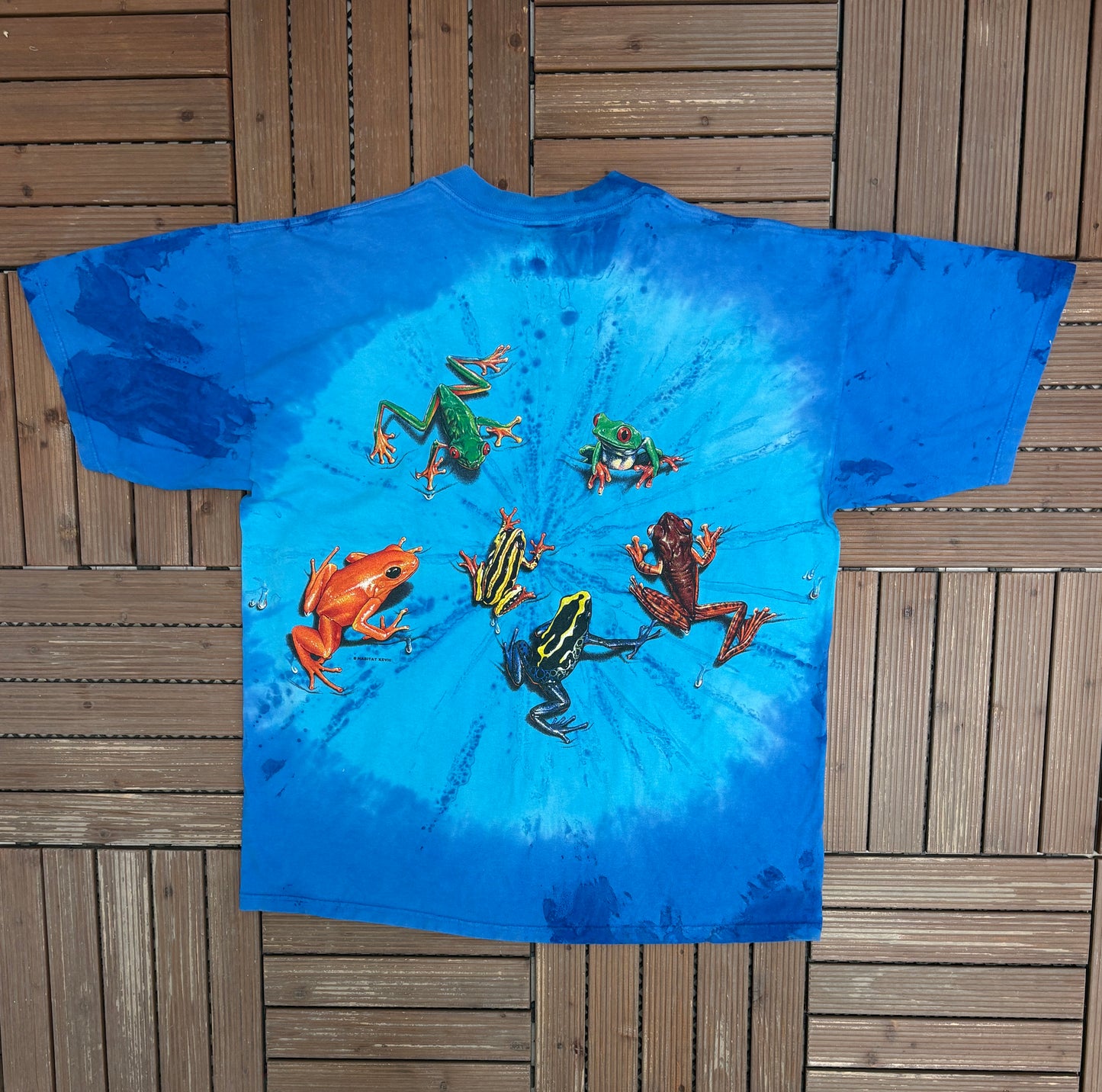 Wild Wear Frogs Graphic Tee | Size XX-Large | Vintage 1990s Animal Promotional AOP Blue T-Shirt |