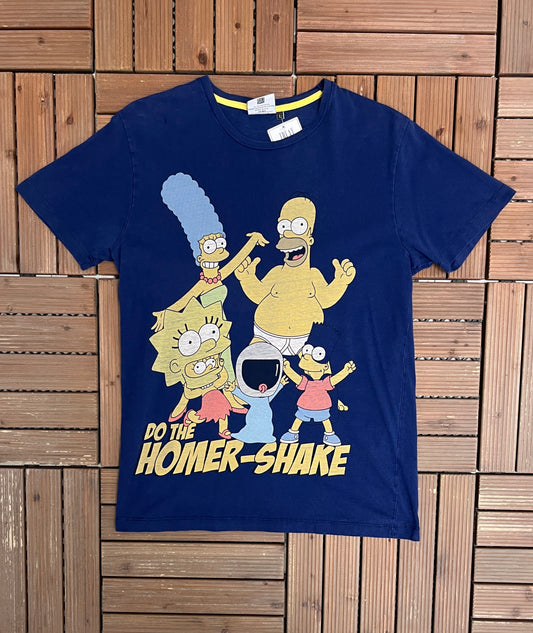 The Simpsons Do The Homer-Shake Graphic Tee | Size Large | Vintage 2000s Cartoon Promotional Blue T-Shirt |