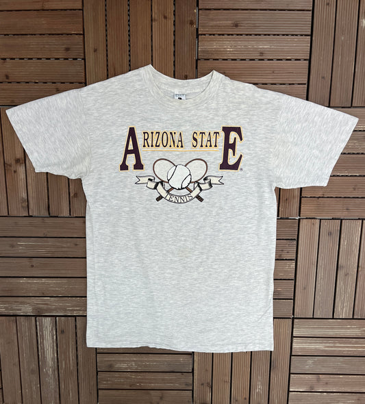 Arizona State Sun Devils Tennis Graphic Tee | Size X-Large | Vintage 1990s College Sports Grey T-Shirt |