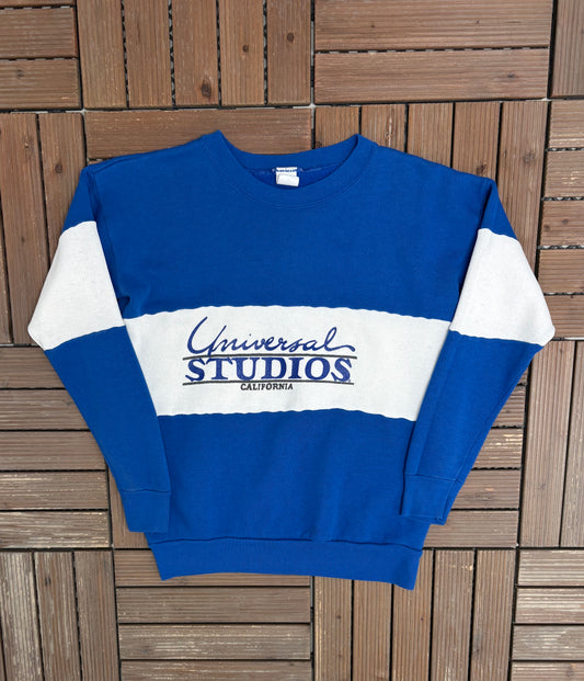Universal Studios California Graphic Crewneck | Size Small | Vintage 1980s Promotional Blue Sweater |