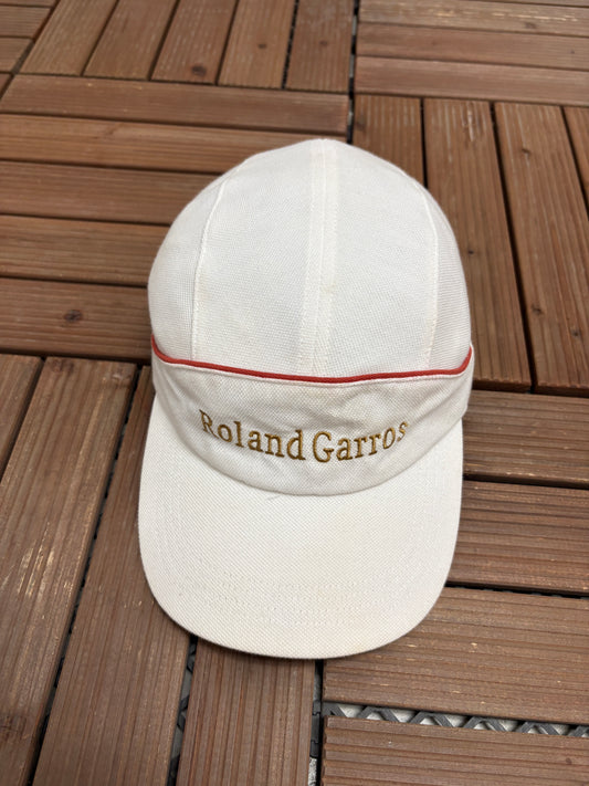 Roland Garros Embroidered Graphic Hat | Metal Clasp | Vintage 2000s Tennis White Cap |