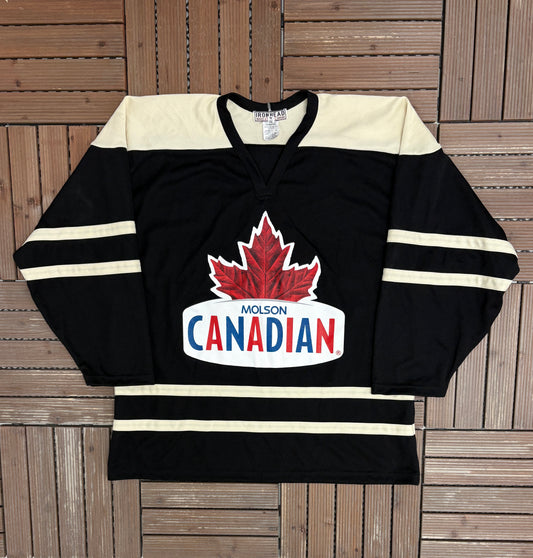 Molson Canadian Beer Hockey Jersey | Size X-Large | Vintage 1990s Promotional Hockey Black Jersey |