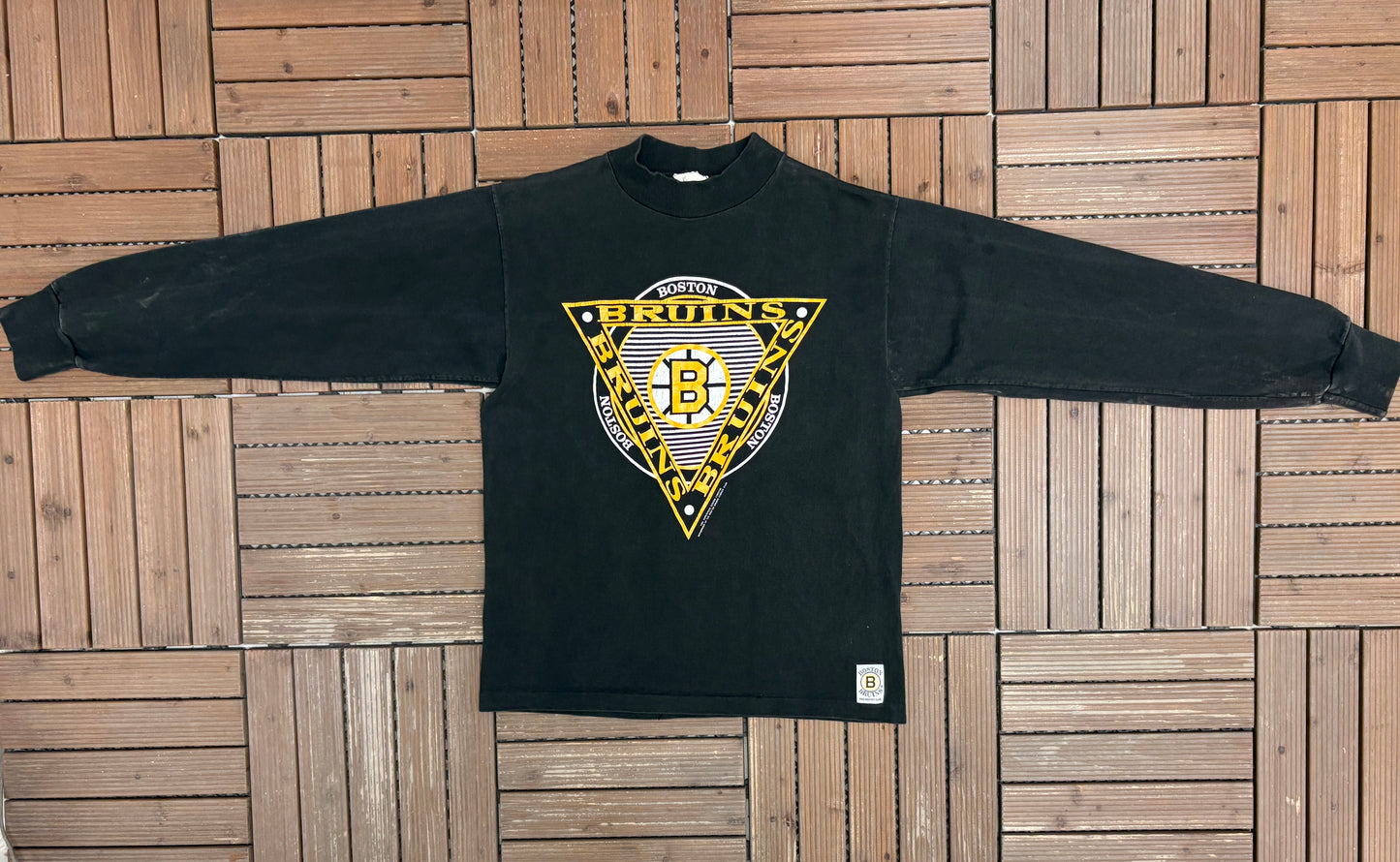 Boston Bruins Graphic Tee | Size Medium | Vintage 1990s NHL Hockey Black Long Sleeve |