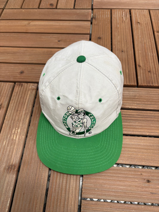 Boston Celtics Embroidered Graphic Hat | Snap Back | Vintage 2000s NBA Basketball Grey Cap |