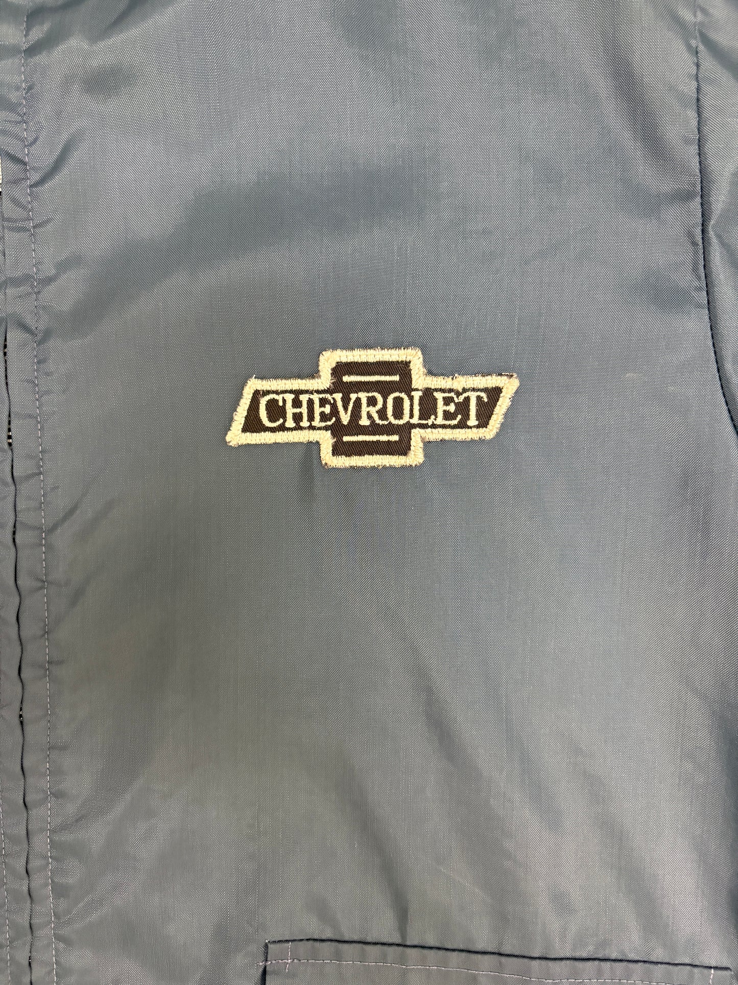 Chevrolet Stitched Graphic Windbreaker | Size X-Large | Vintage 1980s Promotional Blue Jacket |