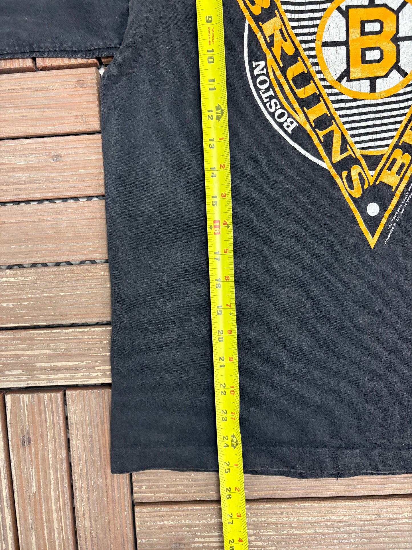 Boston Bruins Graphic Tee | Size Medium | Vintage 1990s NHL Hockey Black Long Sleeve |