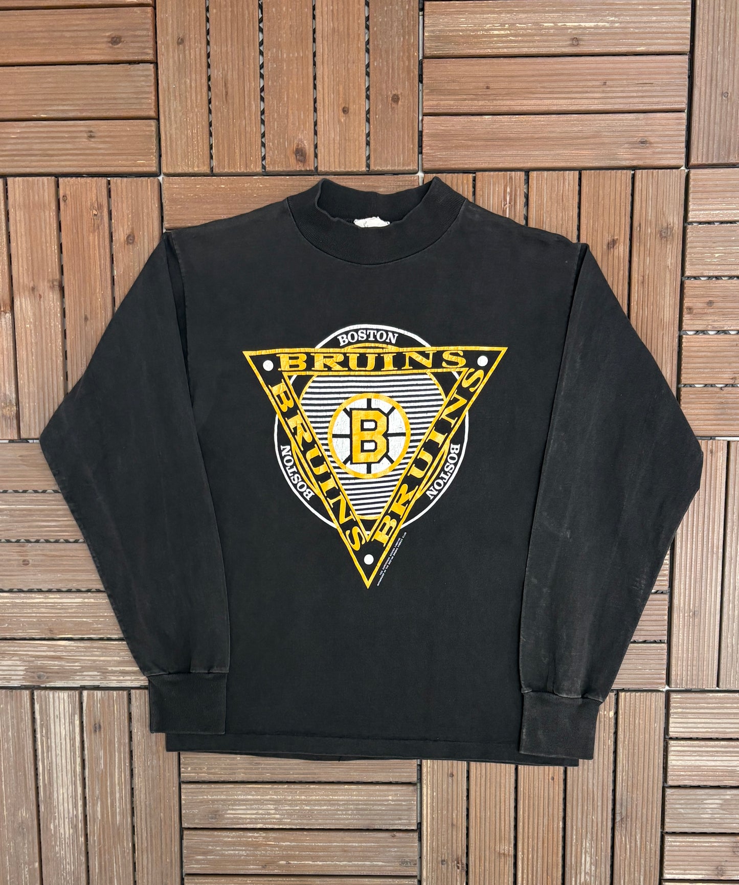 Boston Bruins Graphic Tee | Size Medium | Vintage 1990s NHL Hockey Black Long Sleeve |