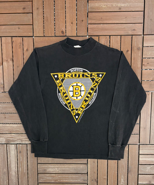Boston Bruins Graphic Tee | Size Medium | Vintage 1990s NHL Hockey Black Long Sleeve |