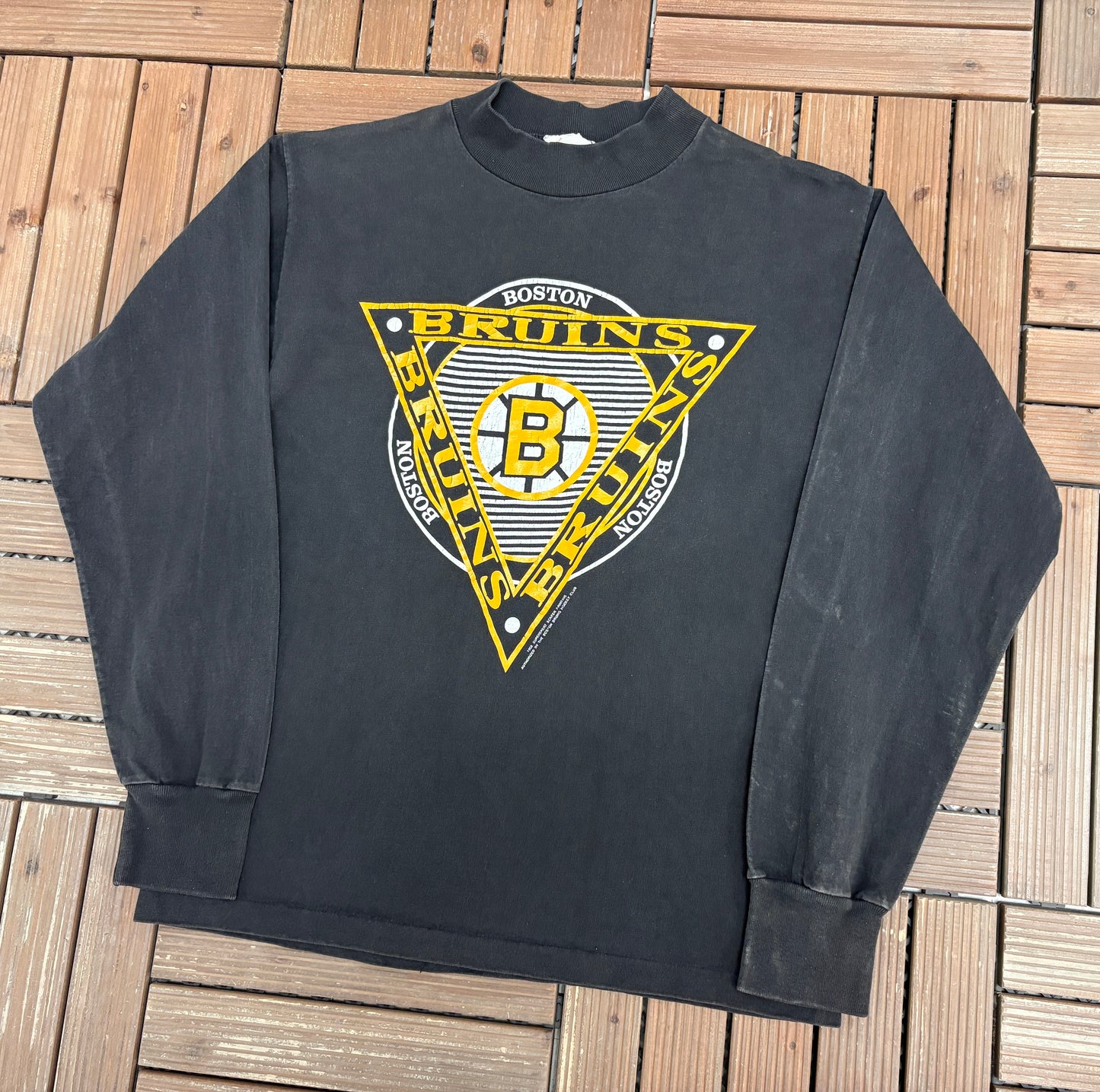 Boston Bruins Graphic Tee | Size Medium | Vintage 1990s NHL Hockey Black Long Sleeve |