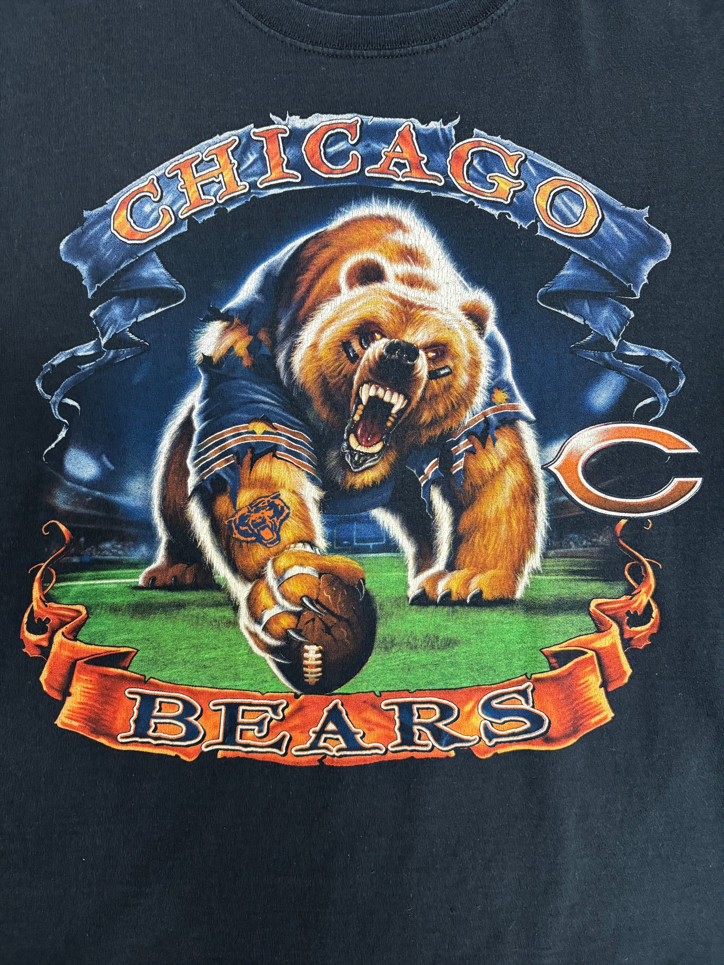 Chicago Bears Graphic Tee | Size Large | Vintage 2000s NFL Football Black T-Shirt |