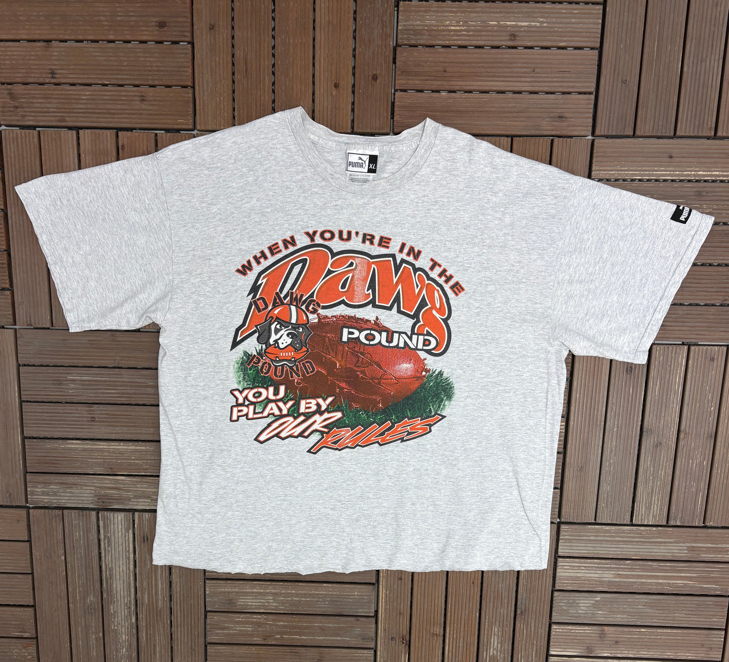 Cleveland Browns When You're In The Dawg Pound Graphic Tee | Size X-Large | Vintage 1990s NFL Football Grey T-Shirt |