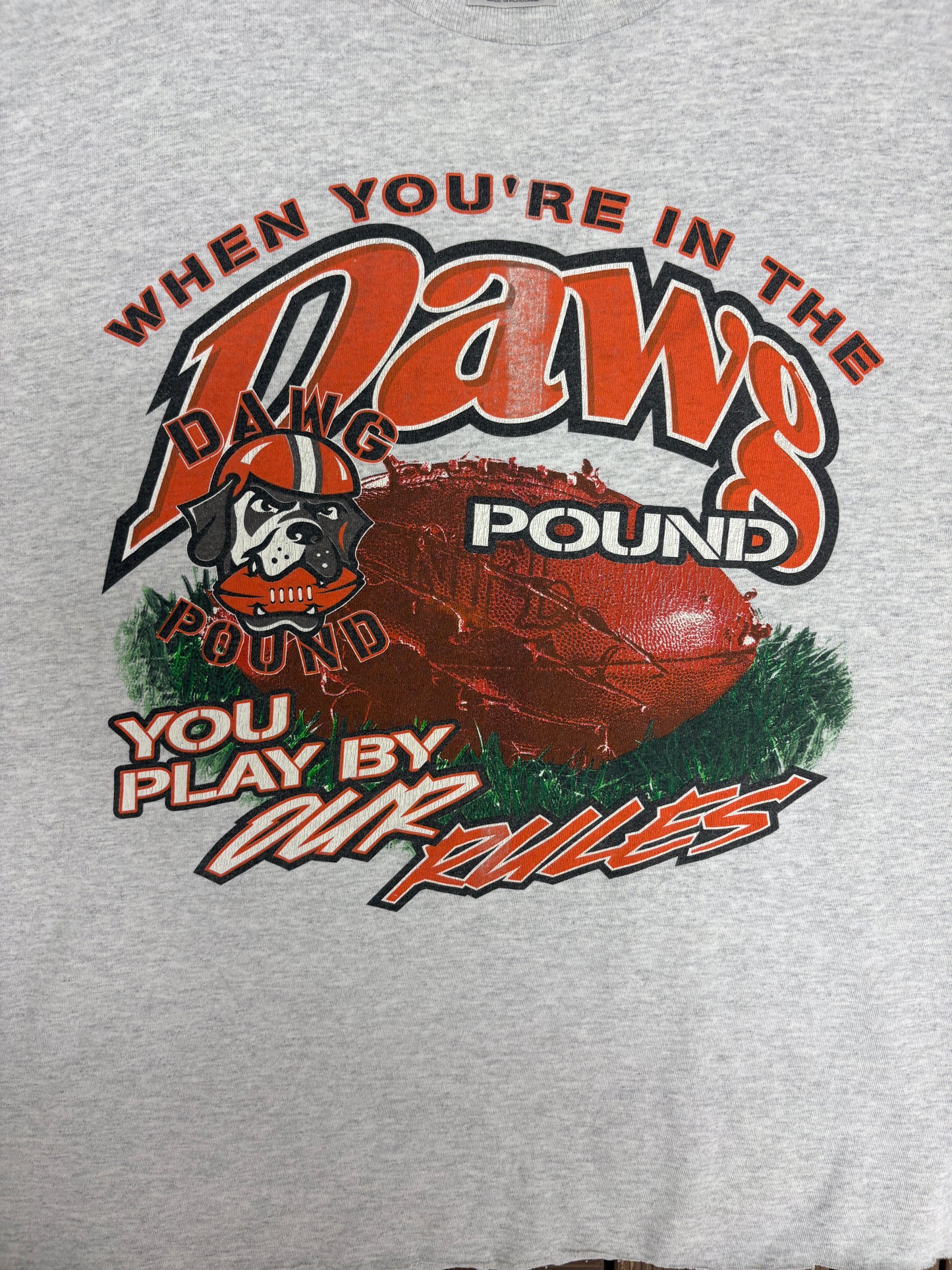 Cleveland Browns When You're In The Dawg Pound Graphic Tee | Size X-Large | Vintage 1990s NFL Football Grey T-Shirt |