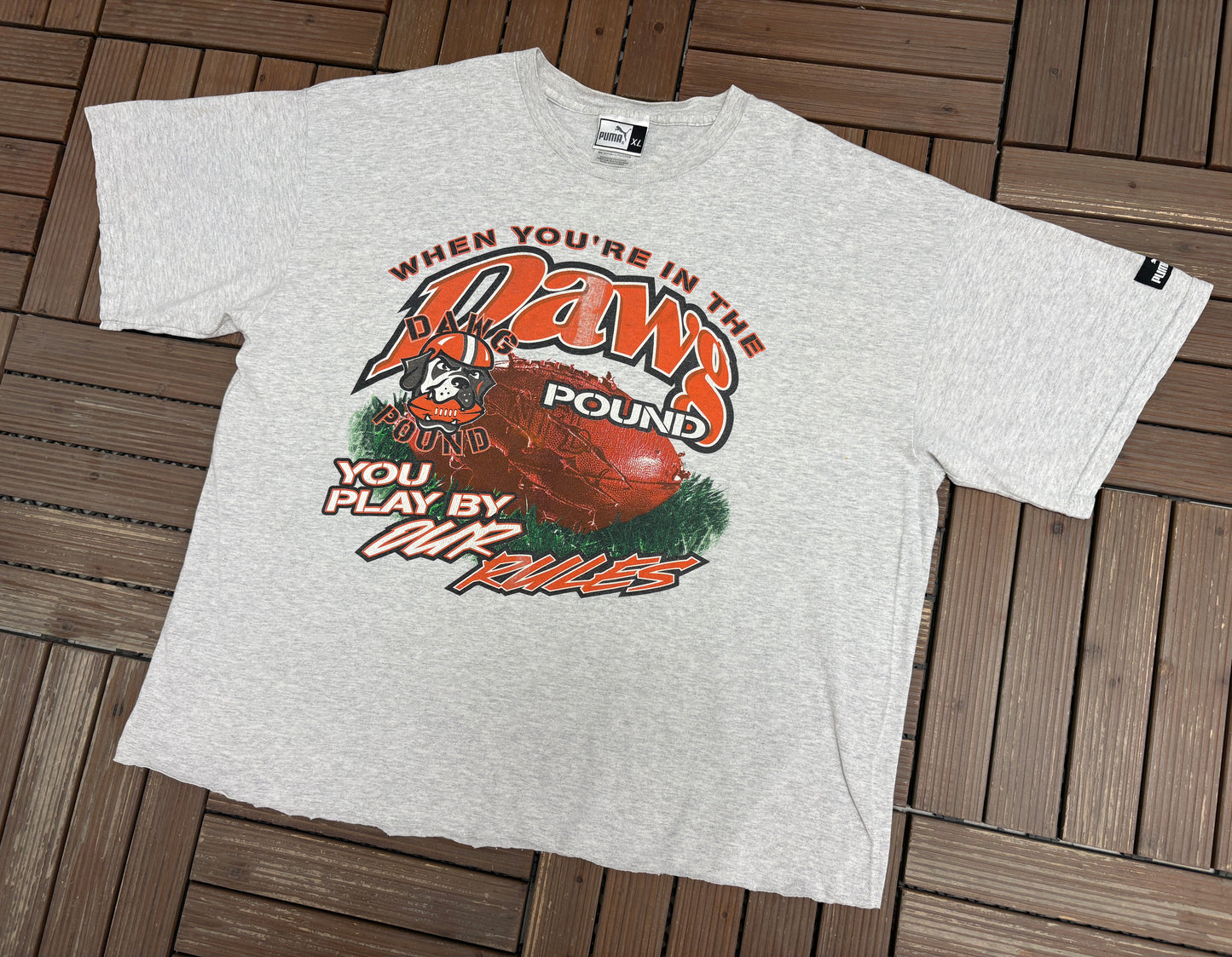Cleveland Browns When You're In The Dawg Pound Graphic Tee | Size X-Large | Vintage 1990s NFL Football Grey T-Shirt |