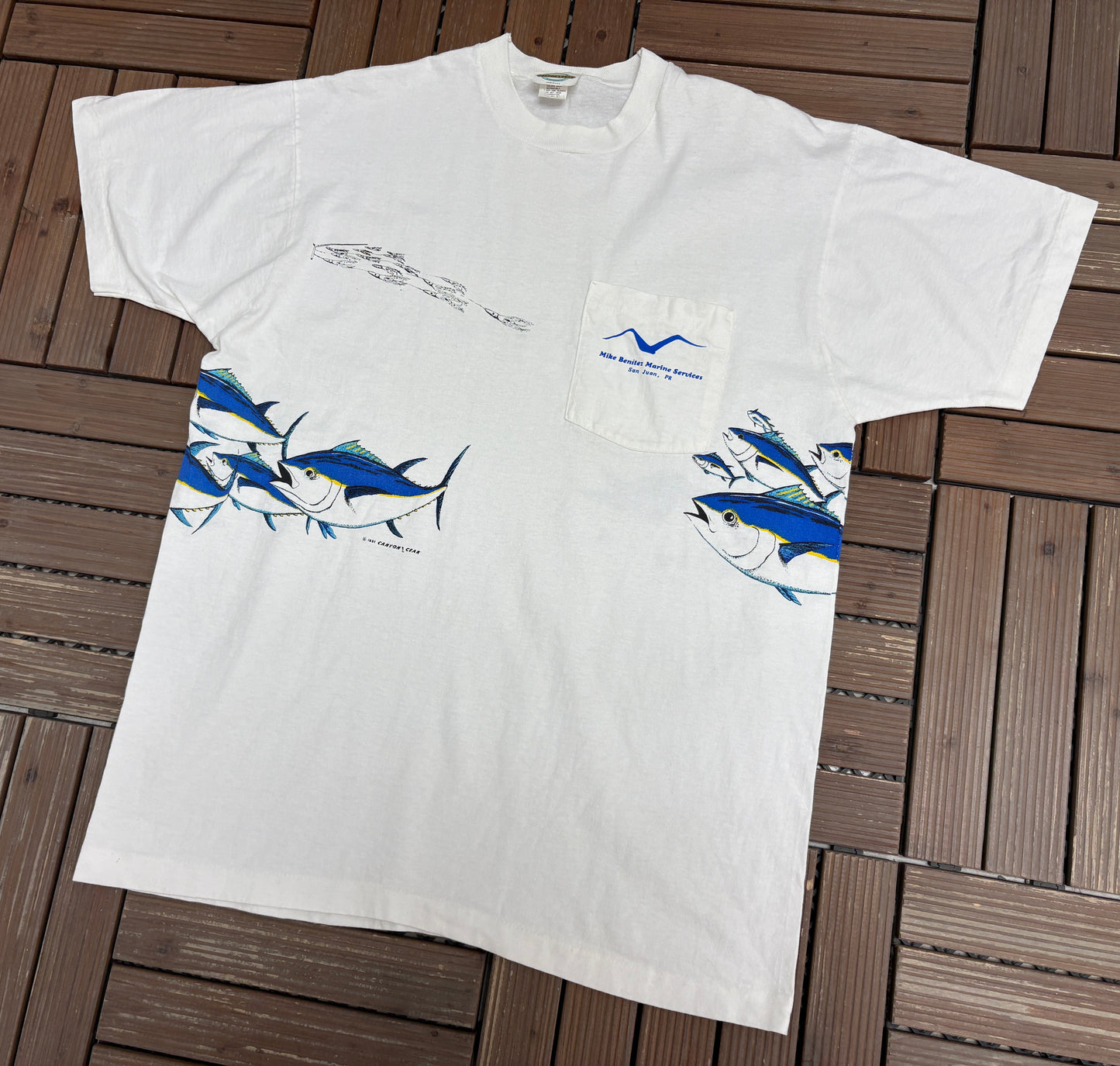 Marine Services San Juan Graphic Tee | Size X-Large | Vintage 1990s Single Stitch White T-Shirt |