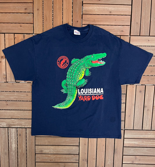 Alligator Louisiana Yard Dog Graphic Tee | Size X-Large | Vintage 1990s Tourist Blue T-Shirt |